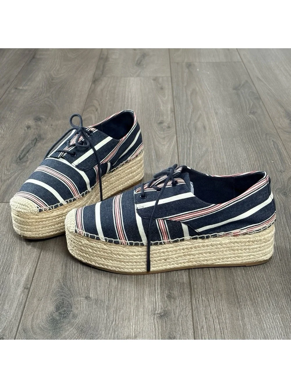 Tory Burch Florence 40mm Platform Espadrilles Oxfords Sz 9 Striped Multi Canvas